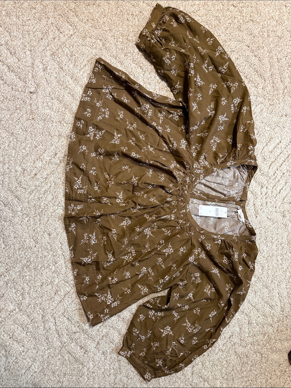 Pilcro Brown Floral Puff-Sleeve Blouse